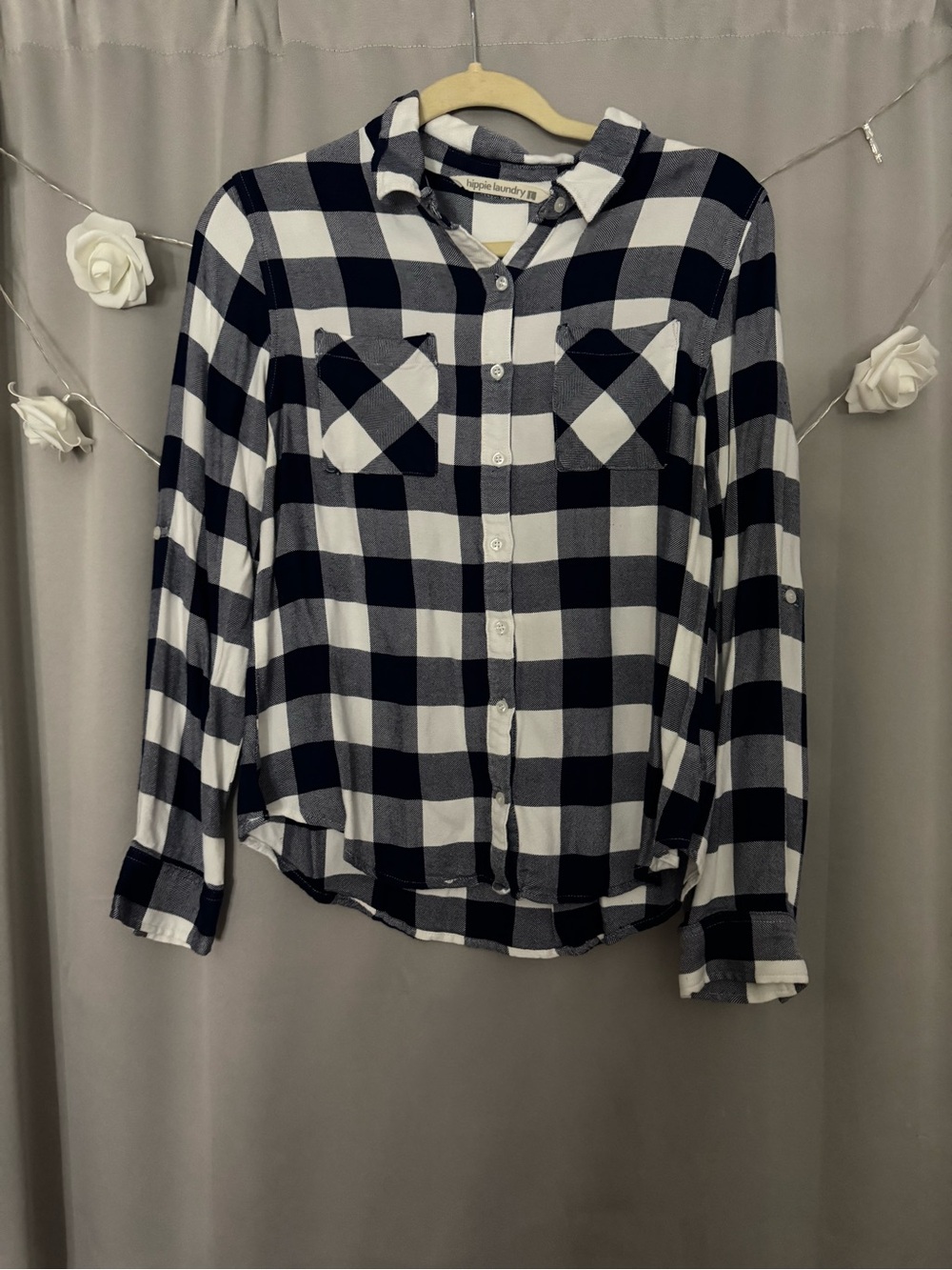 Black and White Plaid Button-Down Shirt